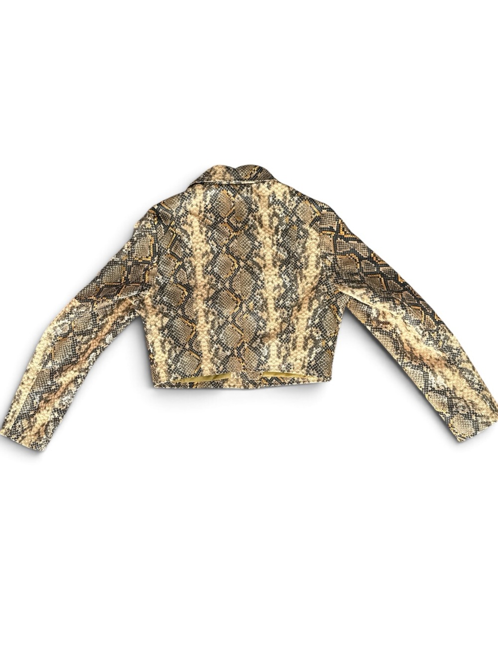 LA Coalition Yellow Snake-Print Faux Leather Jacket Cropped Moto Jacket (L) - Picture 4 of 9
